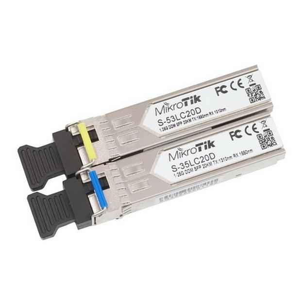 Трансивер MikroTik Pair of SFP modules, S-35LC20D (1.25G SM 20km T1310nm/R1550nm, Single LC-connector) + S-53LC20D (1.25G SM 20km T1550nm/R1310nm, Single LC-connector) (S-3553LC20D) фото 1