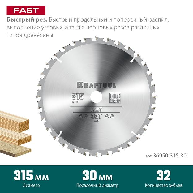 KRAFTOOL Fast, 315 х 30 мм, 32Т, пильный диск по дереву (36950-315-30) фото 3