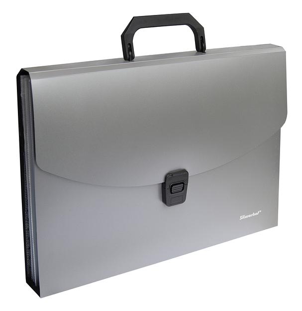 Портфель Silwerhof Perlen 322716-01 6 отдел. A4 пластик серебристый металлик фото 2