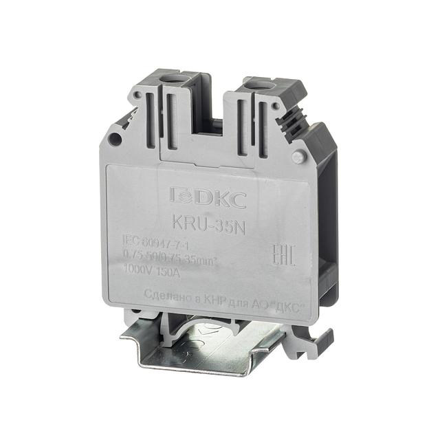 Клемма проходная, винтовой зажим, 2 точки подключения, 35 кв.мм, серая фото 1