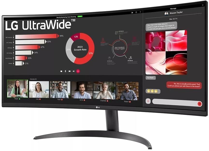 МОНИТОР 34" LG 34WR50QK-B Black (VA, изогнутый, 3440x1440, 100Hz, 5 ms, 178°/178°, 300 cd/m, 3000:1, +2хHDMI 2.0, +DP) фото 4
