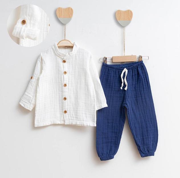 Костюм муслиновый тёмно-синий ОПТ фото 1