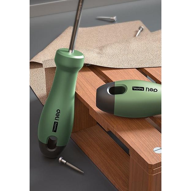 Набор отверток "Home Series Green" Deli HT1004L 4шт SL5x100+SL6x150+PH1x100+PH2x150, эксклюзивный дизайн, рукоятка из высококачественного софттач пластика фото 5