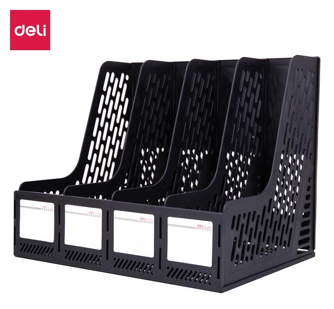 Лоток вертикальный Deli E9846BLACK для бумаг 326х275х257мм черный пластик фото 1