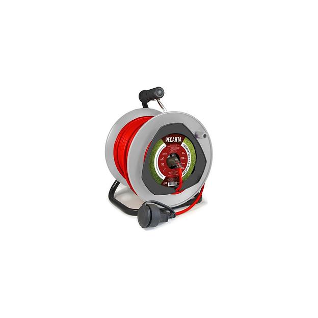 Удлинитель силовой Ресанта СУ-2х1-30/2ВР, розеток 1шт, 2x1.0 кв.мм, 30м, ПВС, катушка, красный [61/118/11] фото 1