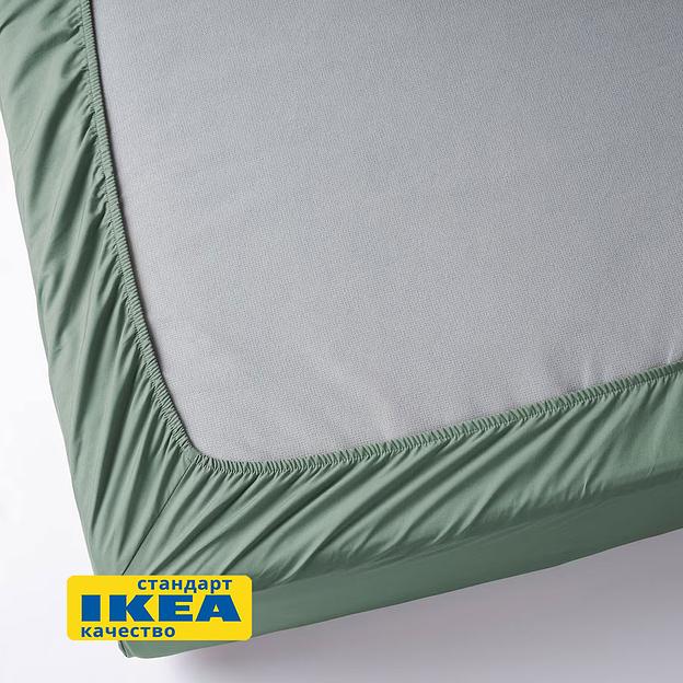 Простыня на резинке УЛЬВИДОРО (ИКЕА УЛЛЬВИДЕ) 180x200, серый/зеленый, поплин KL-40501726 фото 4