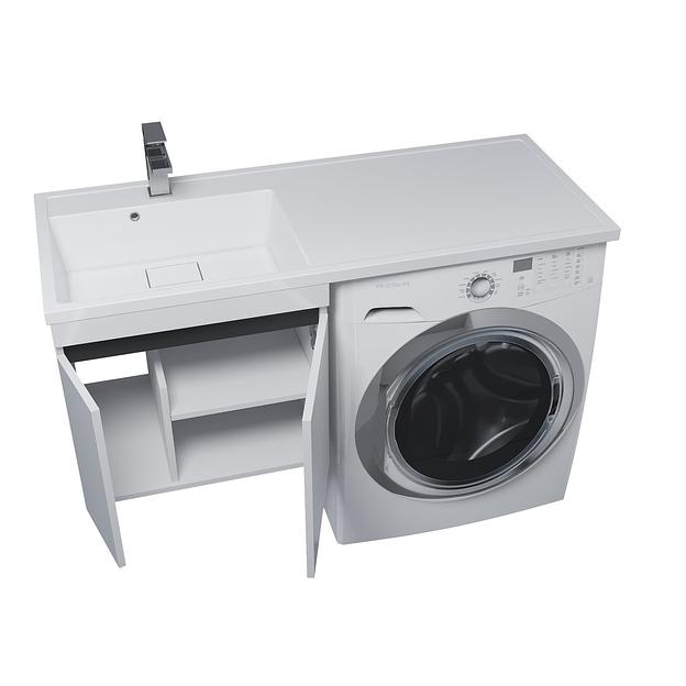 Тумба под стиральную машину с раковиной Uperwood Magenta 60/120 см, подвесная, белая/графит, с дверцами, левая фото 2