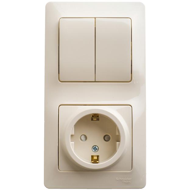 Systeme electric GSL000274 GLOSSA БЛОК: РОЗЕТКА с заземлением со шторками + 2-клавишный ВЫКЛЮЧАТЕЛЬ БЕЖЕВЫЙ фото 1
