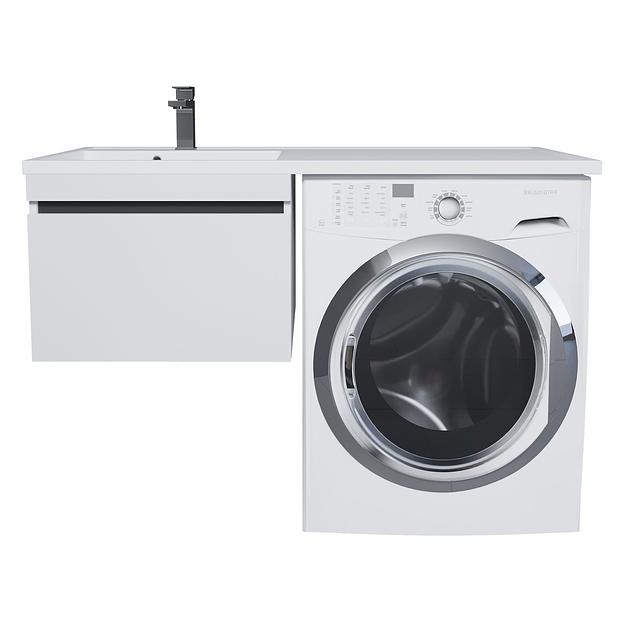 Тумба под стиральную машину с раковиной Uperwood Magenta 60/120 см, подвесная, белая/графит, выдвижной ящик, левая фото 1