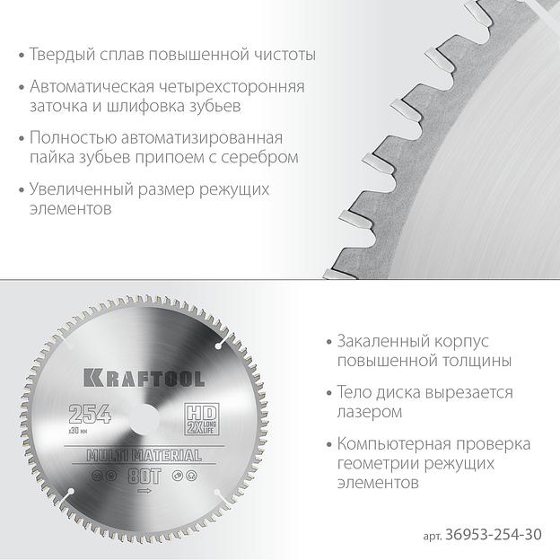KRAFTOOL Multi Material, 254 х 30 мм, 80Т, пильный диск по алюминию (36953-254-30) фото 4