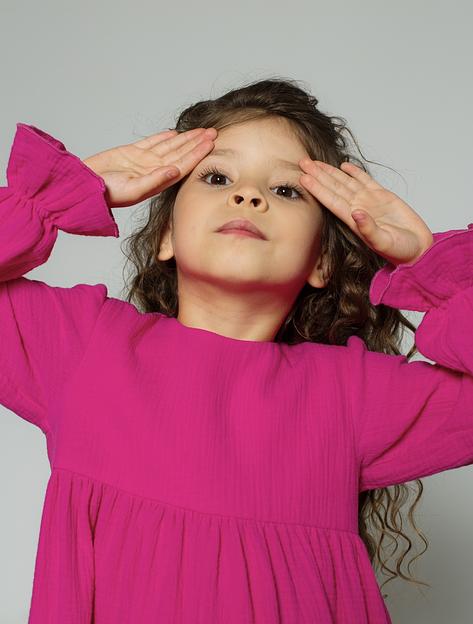 Платье MINI DI «Николь» ярко-розовый, муслин, арт.340/1300 ОПТ фото 3