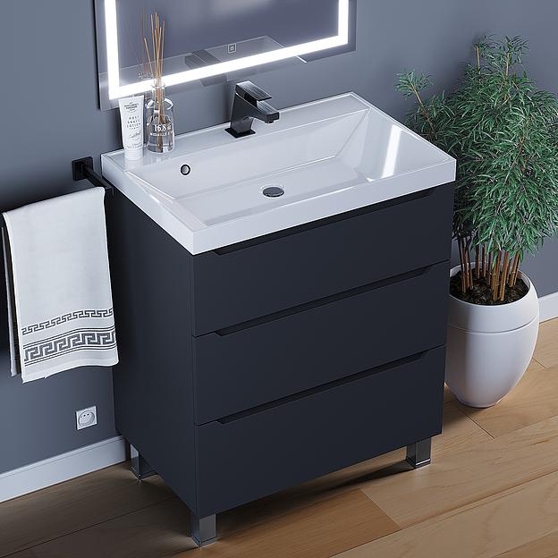 Тумба под раковину для ванной Uperwood Tanos 70 см, напольная, черная матовая, 3 ящика фото 2