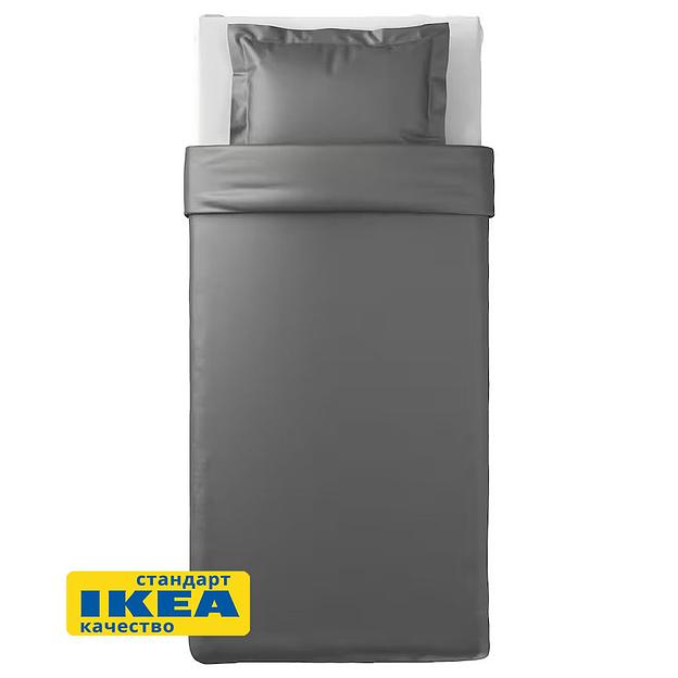 Пододеяльник 1,5 спальный, наволочка ЛЮТЕСМИО (ИКЕА ЛЮКТЭСМИН) 150x200/50x70, темно-серый, сатин KL-40442553 фото 3