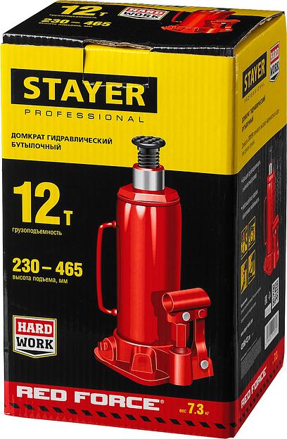 STAYER RED FORCE, 12 т, 230 - 465 мм, бутылочный гидравлический домкрат, Professional (43160-12) фото 8