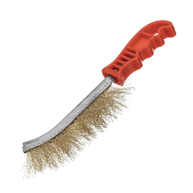 Щетка металлическая латунированная, пластиковая ручка фото 1