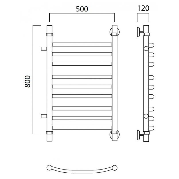 Полотенцесушитель водяной Роснерж Дуга L104011 80x50 с боковым подключением 500 групповой фото 2