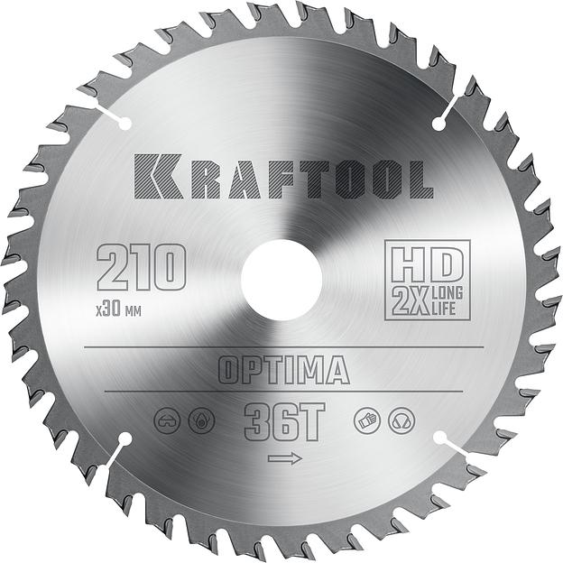 KRAFTOOL Optima, 210 х 30 мм, 36Т, пильный диск по дереву (36951-210-30) фото 1