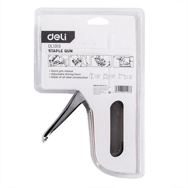 Степлеры, пистолеты, заклепочники Deli Мебельный степлер Deli DL1313 3-в-1. Для скоб 4-14мм D/U/T-типов. 0,6 кг. Полностью стальная конструкция фото 7