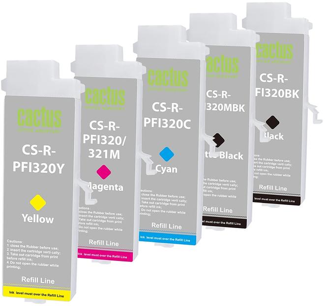 Картридж перезаправляемый струйный Cactus CS-R-PFI320/321SET набор 5шт.упак. для Canon imagePROGRAF TM-200/200MFP/205/300/300MFP/305/250/255/350/355 без чипа фото 2