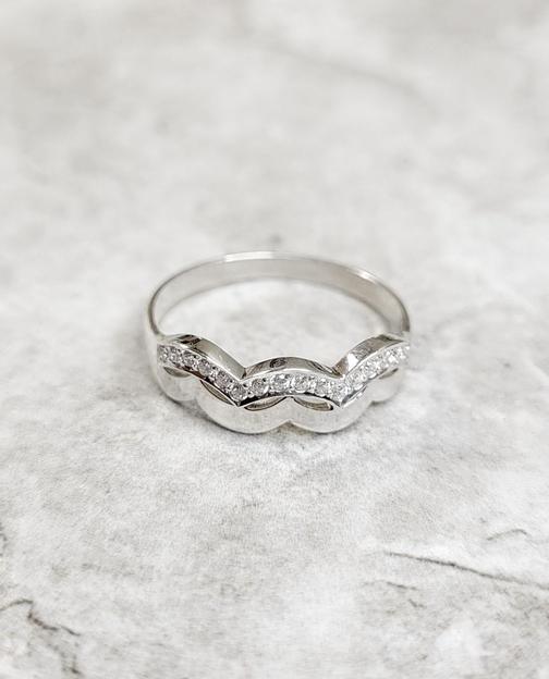 Серебряное кольцо волны с фианитами 925 фото 5