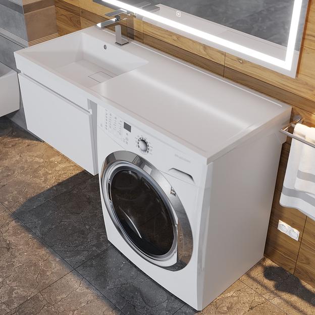 Тумба под стиральную машину с раковиной Uperwood Magenta 60/120 см, подвесная, белая, выдвижной ящик, левая фото 5