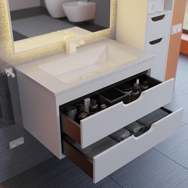 Тумба под раковину для ванной Uperwood Modul 80 см, подвесная, матовая, белая/графит фото 5