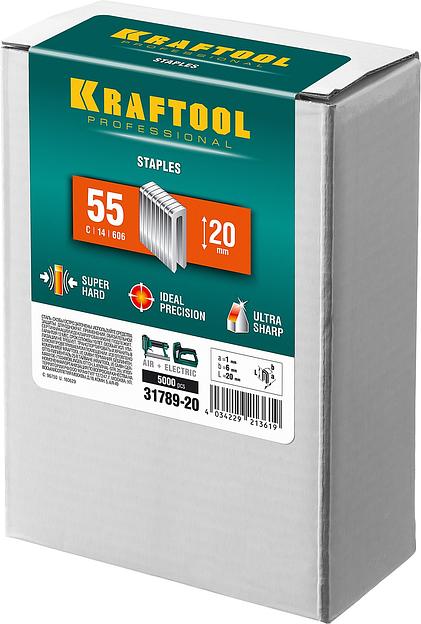 KRAFTOOL скобы тип 55 (90/C), 20 мм, калибр 18GA. 5000 шт (31789-20) фото 2