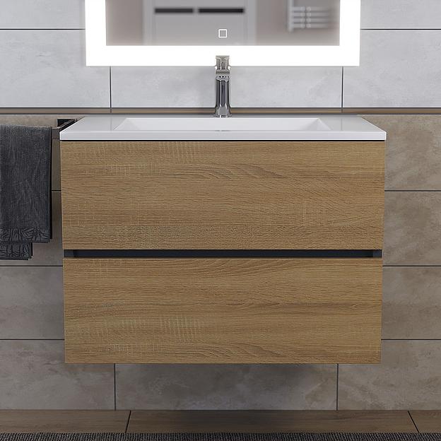 Тумба с раковиной для ванной Uperwood Barsa-Next 70 см, подвесная, черная/дуб сонома фото 4