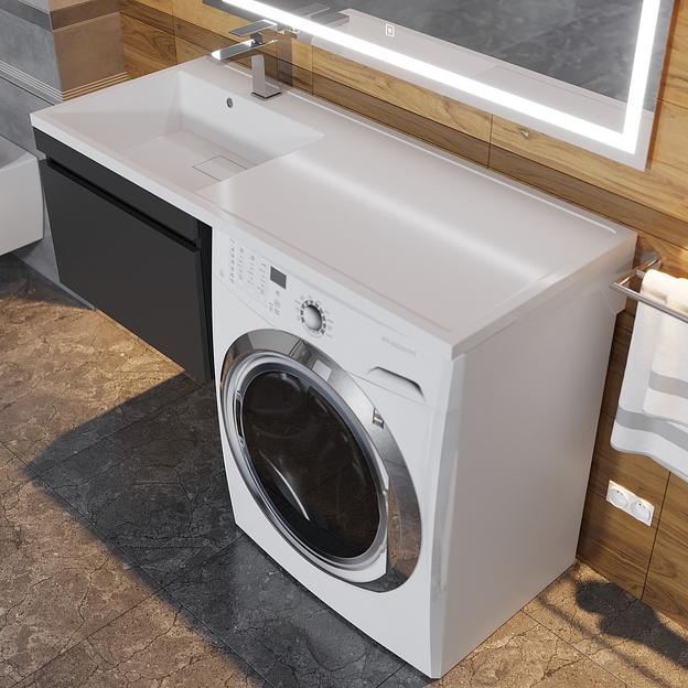 Тумба под стиральную машину с раковиной Uperwood Magenta 60/120 см, подвесная, черная, выдвижной ящик, левая фото 5