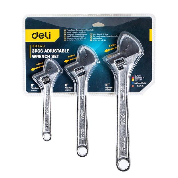 Ключи Deli Набор из 3-х разводных гаечных ключей Deli DL006A-3 (150/200/250 мм) фото 2