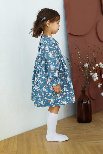 Платье MINI DI «Риана» зайцы с цветочками на синем, арт.160/890 ОПТ фото 7
