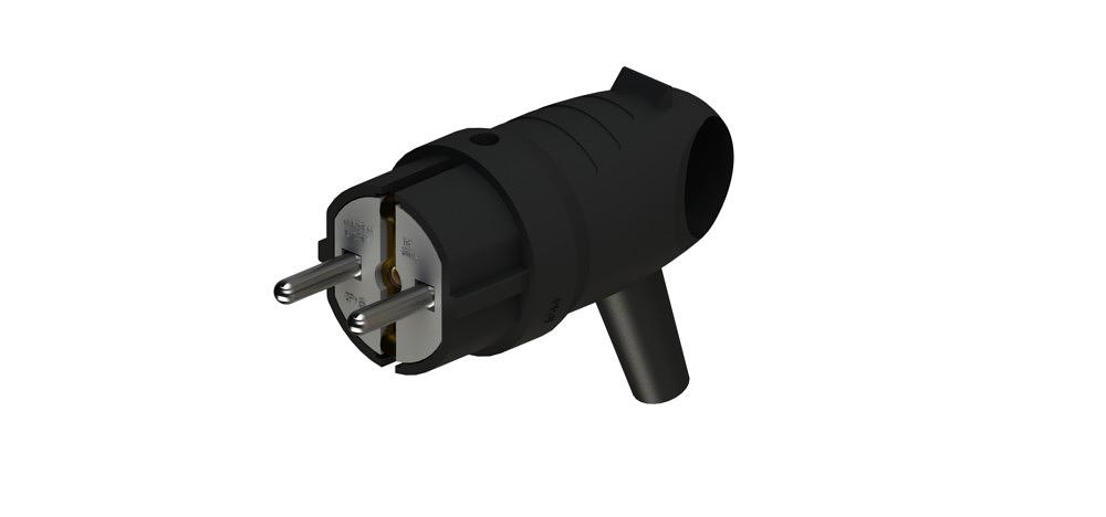 Вилка 2К+З угловая каучуковая 16А/250В IP44 Чёрная MultiSet фото 1