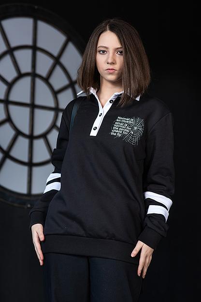 Черный свитшот-поло с принтом «Normal is an Illusion» ОПТ фото 1