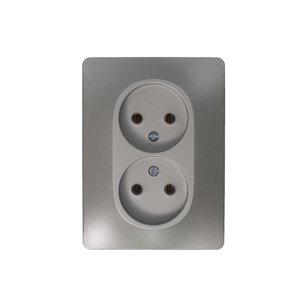 Systeme electric GSL001220 GLOSSA РОЗЕТКА двойная без заземления,16А, 250В, в сборе,ПЛАТИНА фото 4