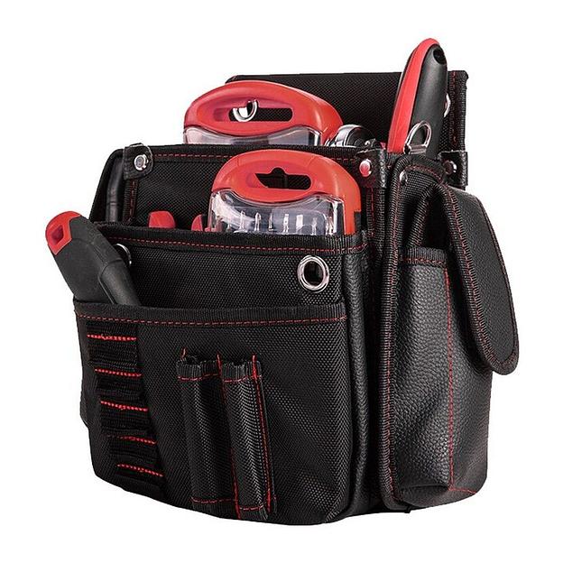 Ящики, сумки для инструментов Deli Поясная сумка монтажника Deli DL5865 250 x 250 x 110мм, 7 карманов, ткань Оксфорд 1680D, кожанные боковые карманы фото 1