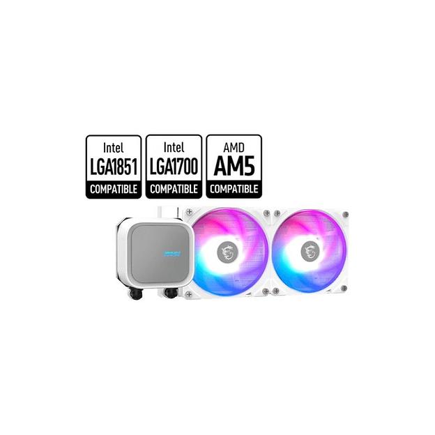 Жидкостная система охлаждения MSI MAG CORELIQUID A13 240 White 2x ARGB Gen2 Fan, ARGB Gen2 Block, Color Box, LGA1700, 1851, AM5 фото 3