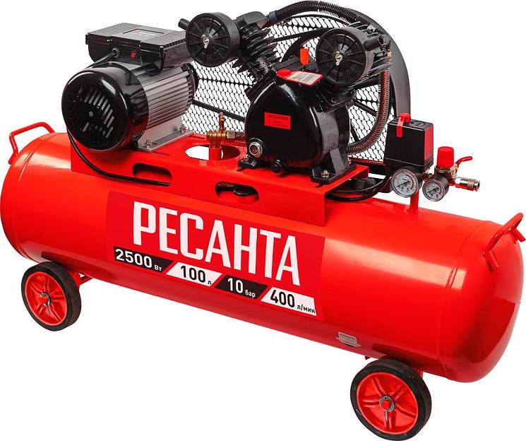 Компрессор поршневой Ресанта КП-100/400Р масляный 400л/мин 100л 2500Вт красный/черный фото 1