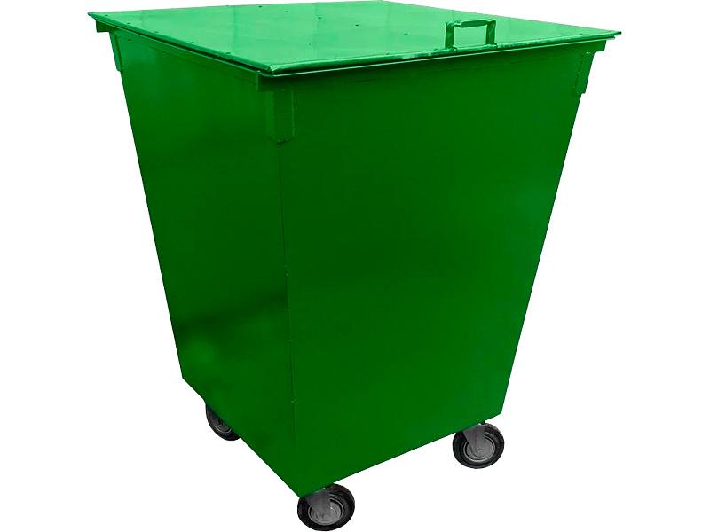 Контейнер металл 750л. для ТБО, с крышкой, на колёсах зелёный фото 1