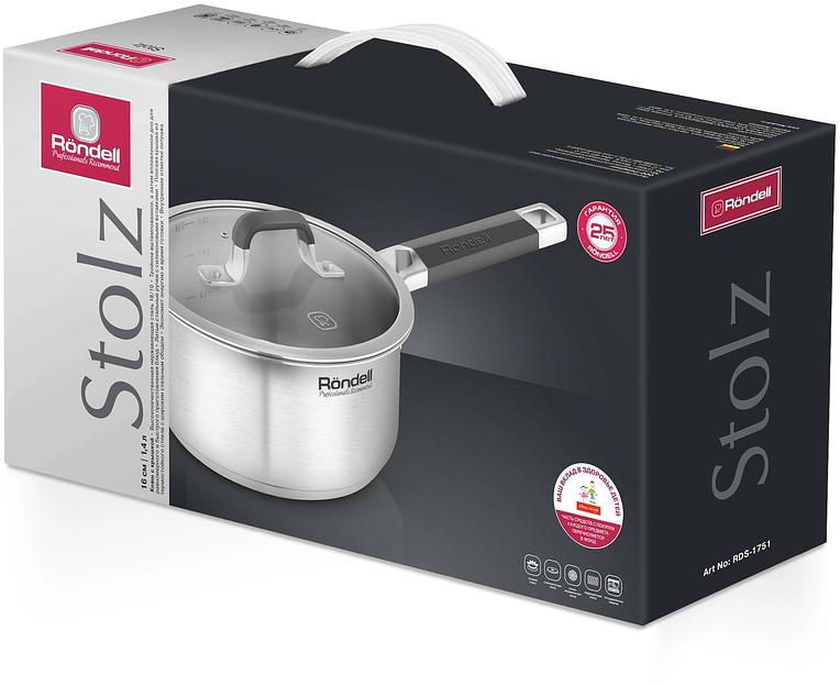 Ковш Rondell Stolz RDS-1751 1.4л. d=16см (с крышкой) стальной фото 4