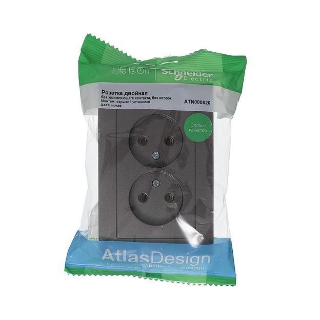Systeme electric ATN000620 ATLASDESIGN РОЗЕТКА двойная без заземления,16А, в сборе, МОККО фото 2