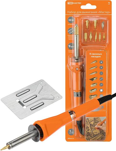 Набор для выжигания "Мастер", паяльник 30Вт, 230В, 9 насадок, подставка TDM фото 1