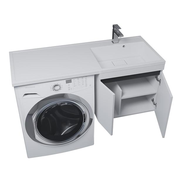 Тумба под стиральную машину с раковиной Uperwood Magenta 60/120 см, подвесная, белая/графит, с дверцами, правая фото 2