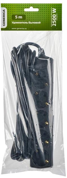 Сетевой удлинитель IEK GENERICA У05 5м (5 розеток) черный (пакет ПЭ) фото 2