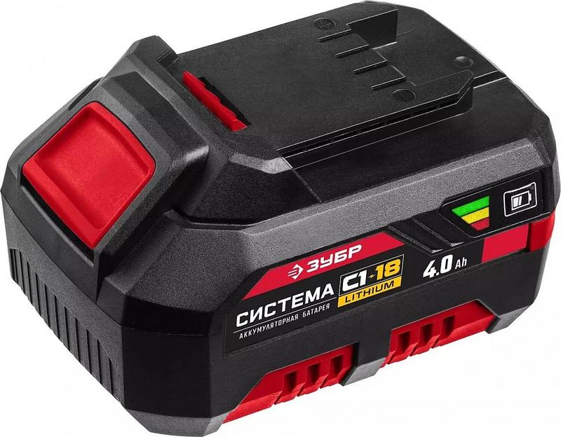 ЗУБР 18В, Li-Ion, 4Ач, тип С1, аккумуляторная батарея. [АКБ-С1-18-4] фото 1