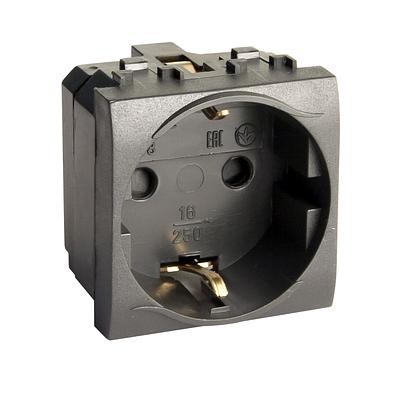 Dkc 77482N Электрическая розетка, с заземлением, со шторками, черная, 2 мод. фото 1