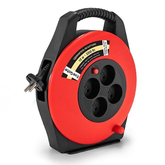 Exegate EX295743RUS Удлинитель на катушке ExeGate Master ECS-10-2-10 (4 евророзетки, IP20, 10м, защита от детей, защита от перегрузки, 2х0,75мм2, 10А/2.3кВт) фото 1