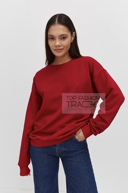 Свитшот женский трехнитка петля однотонный базовый красный SWT02-4 фото 2