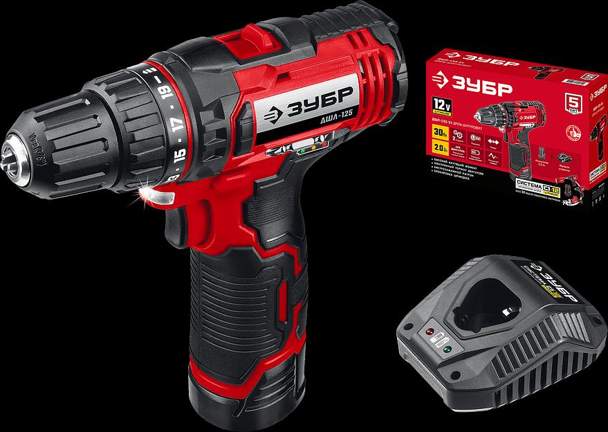 Дрель-шуруповёрт Зубр ДШЛ-125-21 12В 1 АКБ 2 А/ч в коробке ОПТ фото 4