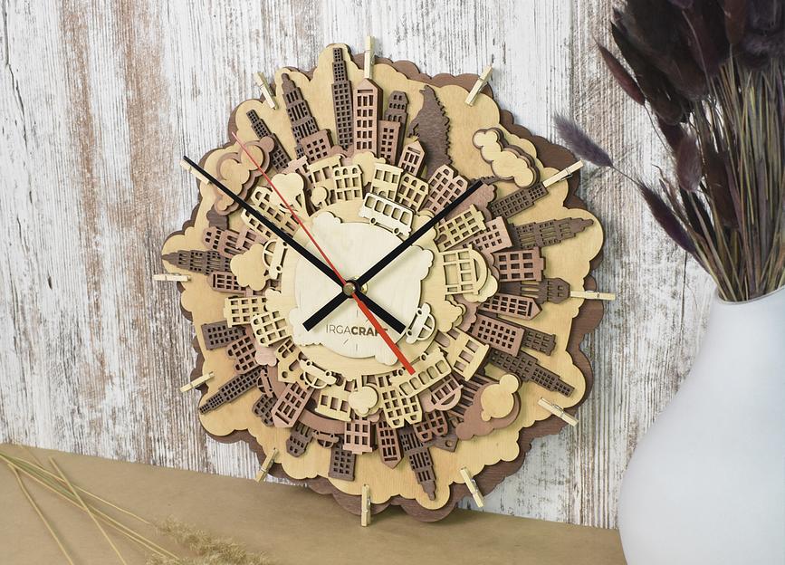 Часы настенные из дерева «Город», опт фото 1
