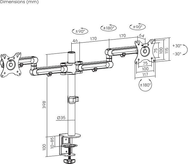 Кронштейн для мониторов Ultramounts UM737 черный 17"-32" макс.8кг крепление к столешнице поворот и наклон фото 5